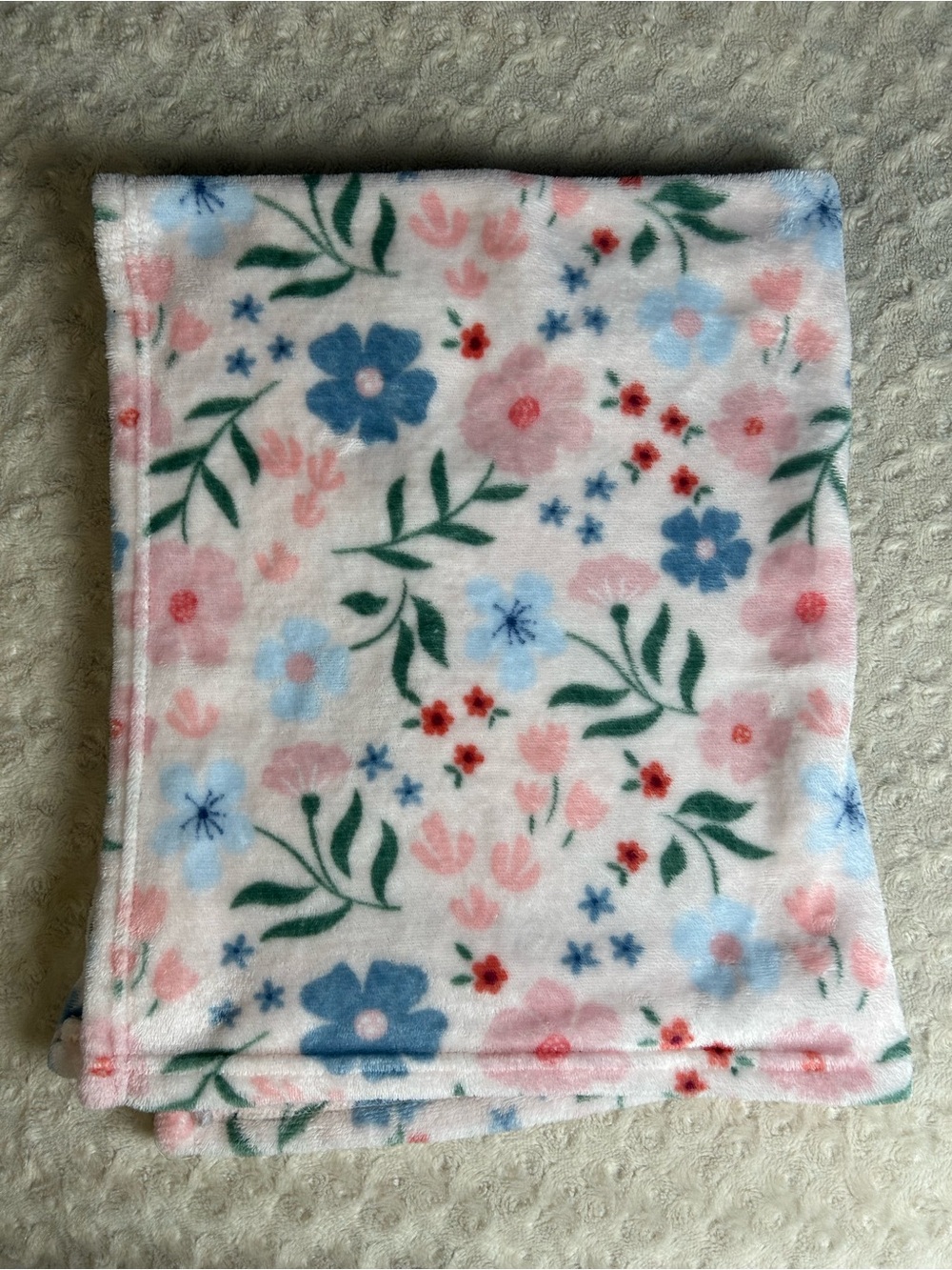 Parent's Choice Pink Blue Floral Baby Blanket Flowers Green Leaves Soft Plush